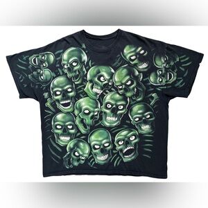Mens Liquid Blue 2017 Travis Scott Skull Pile Graphic Black & Green Shirt 3X